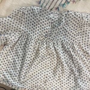 Emerson Fry India Collection Women’s Tie White/Blue Block Print Blouse Boho